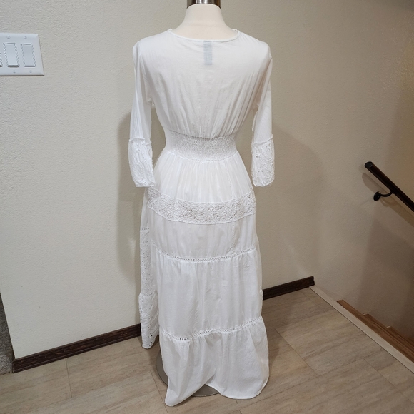 Me 2 Magic Anthro Midi Dress Eyelet White Bridal Smocked Tiered size Large - Picture 14 of 14